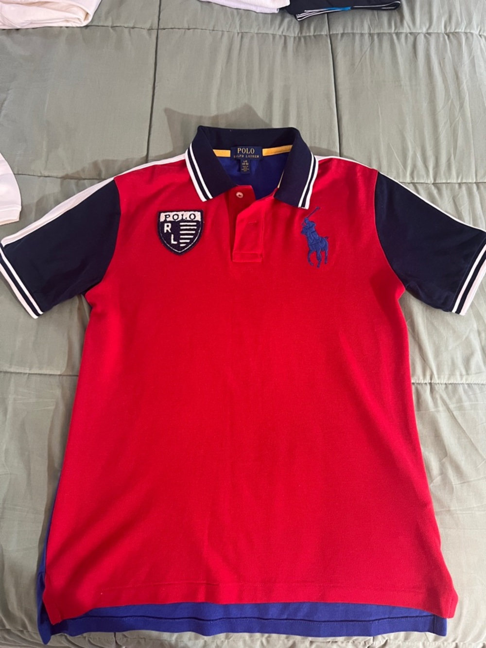 Polo by Ralph Lauren Red and Navy Short-Sleeve Polo with Crest
